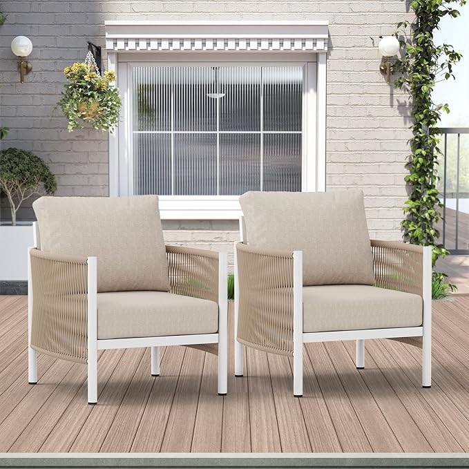 Aluminum Outdoor Sofa Armchair, HDPE Rope Patio Couch by Oasbira