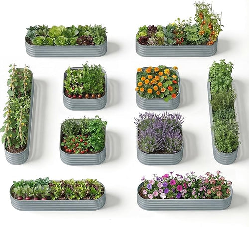 10-Pack 18” Tall Galvanized Raised Garden Beds – Compact Backyard Garden Layout by Annoell