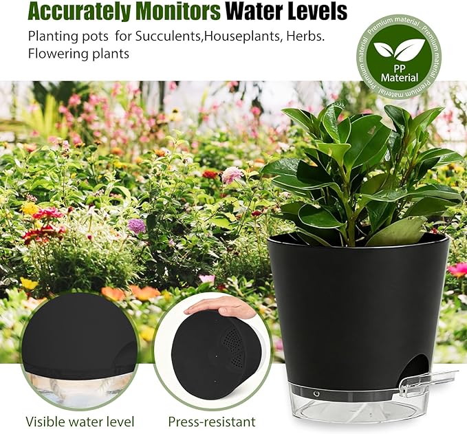 Plant Pots 6 Inch Self Watering Pots, 6 Pack Plastic Planters - Image 7