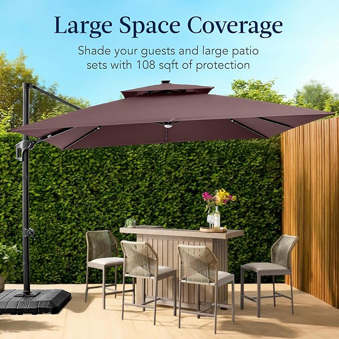Best Choice Products 9x12ft LED Cantilever Patio Umbrella w/Base Included & - Image 4