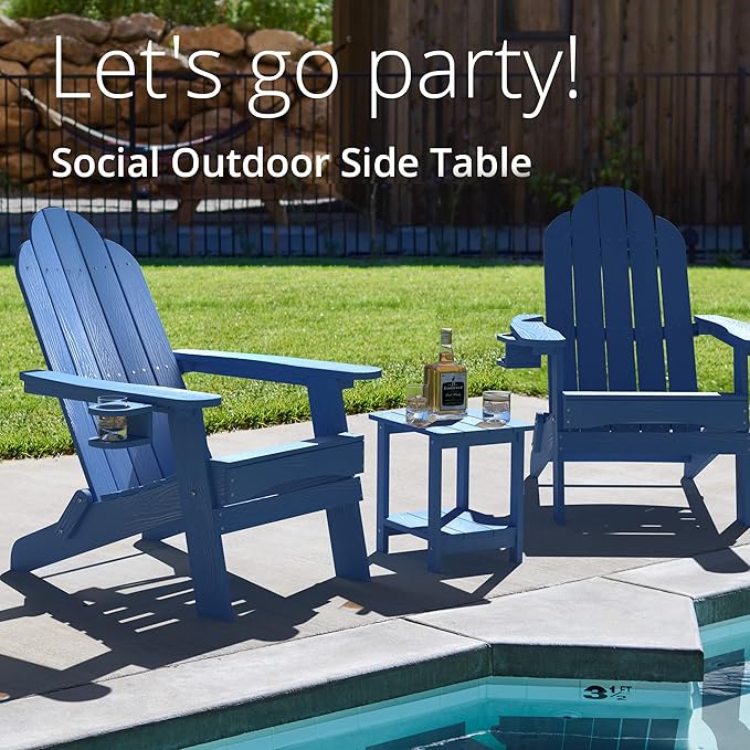 LUE BONA Adirondack Outdoor Side Table, 2-Tier Navy Blue HDPS Patio End Table - Image 5