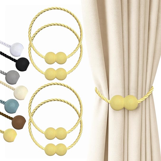 Hion Magnetic Curtain Tiebacks Golden 4 Pack, Curtain Tiebacks Buckles by Hion