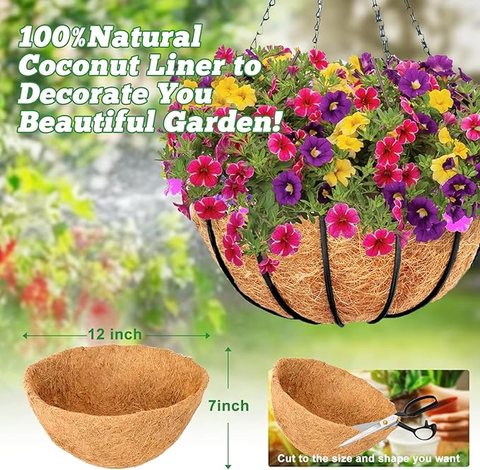 Y&M Pack of 4 12" Pre-Formed Round Coco Fiber Coco Liner Hanging Basket Liners - Image 2