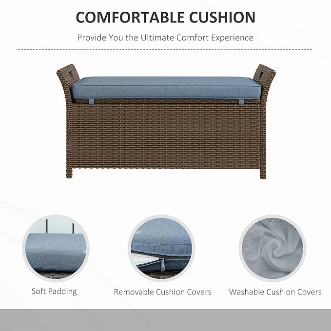 Outsunny 29 Gallon Patio Wicker Storage Bench, Outdoor PE Rattan Patio Furniture - Image 5