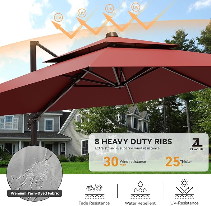 9x12FT Red Cantilever Outdoor Patio Umbrella - Image 4