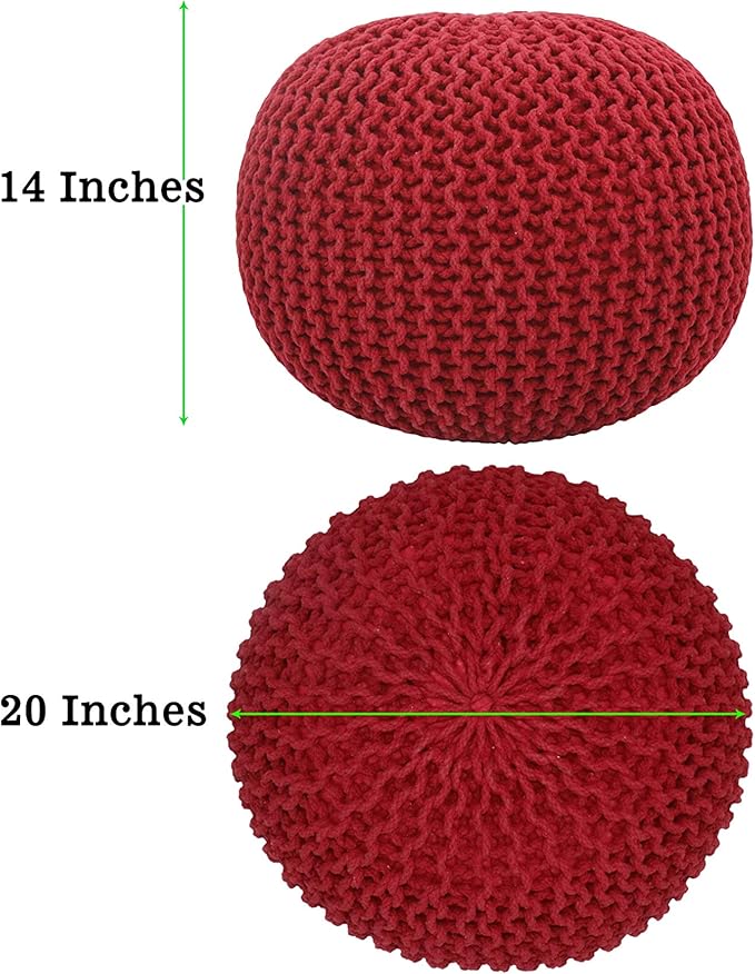 COTTON CRAFT - Hand Knitted Cable Style Dori Pouf - Red - Floor Ottoman - - Image 3