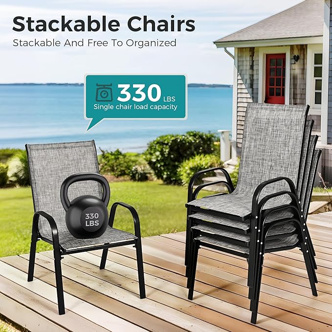 Pamapic Outdoor Dining Sets for 6, Rectangular Steel Slat Table - Image 9