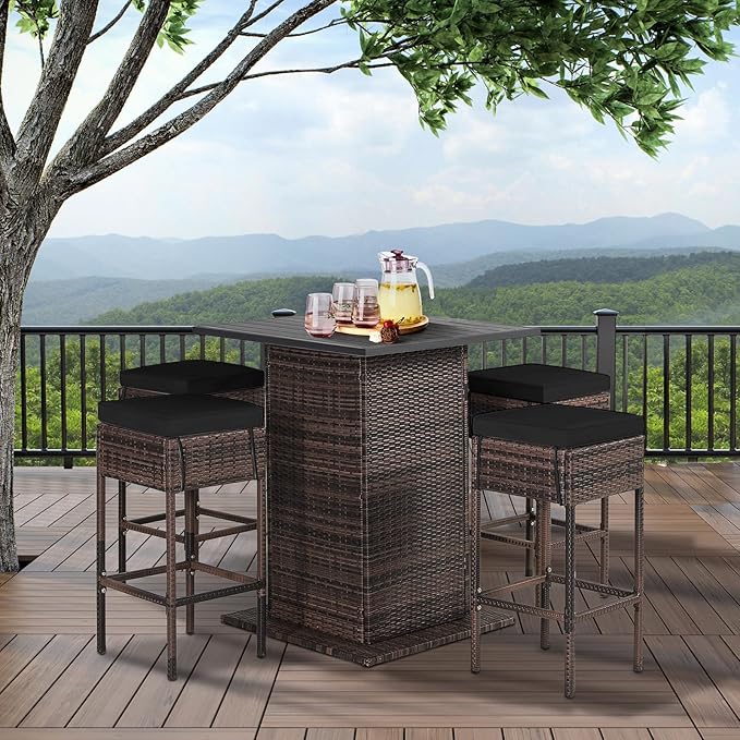 Tangkula 5 Piece Outdoor Rattan Bar Set, Patio Bar Furniture - Image 3
