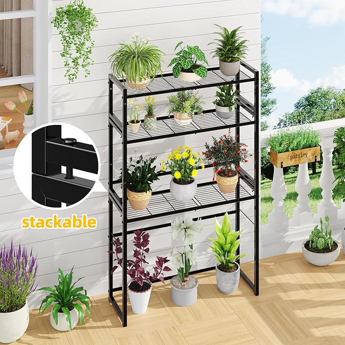 Simple Trending 3 Tier Metal Plant Stand Outdoor Indoor Waterproof, Stackable - Image 3