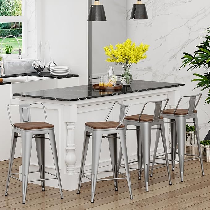 Yongchuang 26" Metal Barstools Set of 4 Low Back Bar Stool Counter Height Bar - Image 2