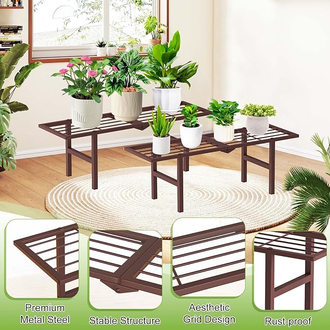 2 Pack Metal Plant Stand Outdoor Indoor, 1 Tier Folding Tiered Flower Plant - Image 6