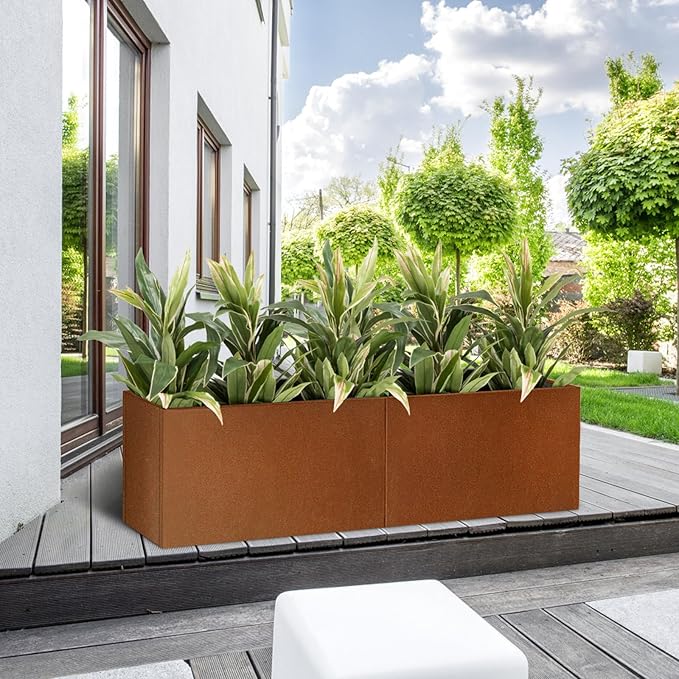 Corten Steel Corner Metal Planter Box L36 x W12 x D16 Rusted Garden Steel - Image 7