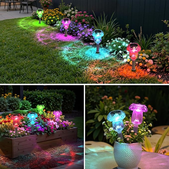 Mancra 8 Pack Mushroom Solar Pathway Lights, Color Changing LED Solar Outdoor - Image 6