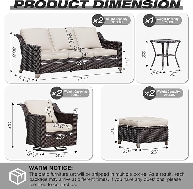 Joyside Wicker Patio Furniture Sets, 7 Pieces Upgraded Large Size Outdoor - Image 2