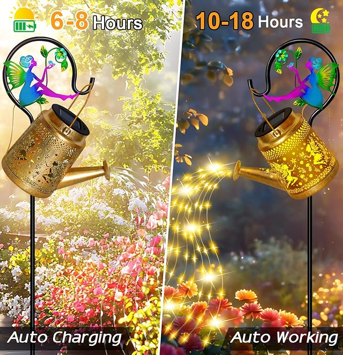 Solar Watering Can Lights Outdoor Garden Decor, Large Fairy Hanging Lantern - Image 3