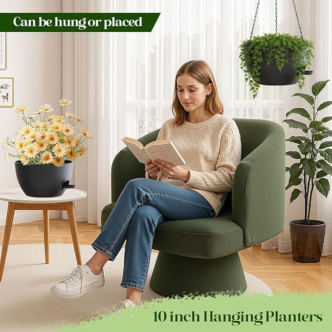 2 Pack 10 Inch Self Watering Hanging Planters - Image 5
