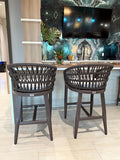PURPLE LEAF Outdoor Rattan 24" Counter Height Bar Stools Chair Set of 2 by PURPLELEAF