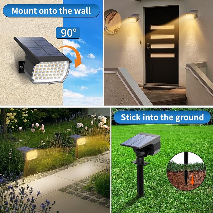 Solar Spot Lights Outdoor 2 Pack, Solar Landscape Spotlights Waterproof - Image 2