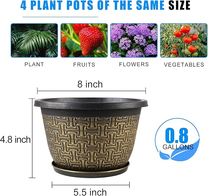 8 Inch Plant Pots, 4 Pack Flower Pot Outdoor - Image 3