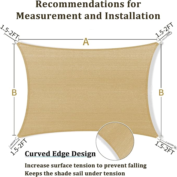 Shade&Beyond 8'x10' Sun Shade Sails Canopy Rectangle Sand 185GSM Shade Sail - Image 5