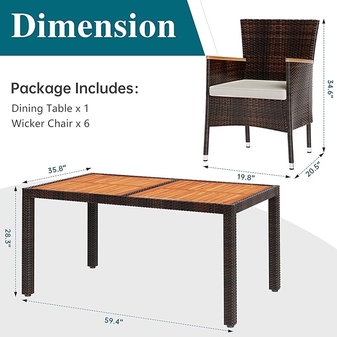 Shintenchi 7 Piece Patio Dining Set, Wicker Patio Conversation Set - Image 3