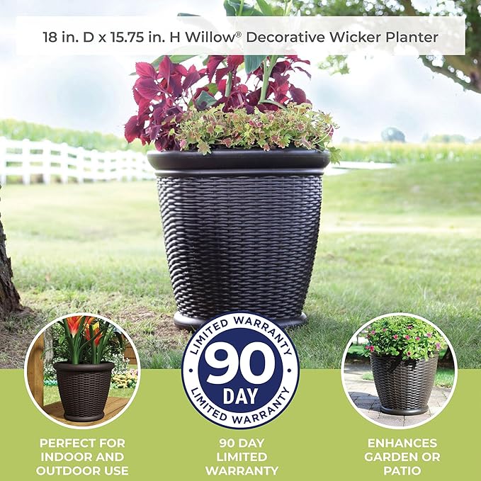 Suncast 3 Pack Wicker Planter w/Drillable Drain Holes, Decorative - Image 7
