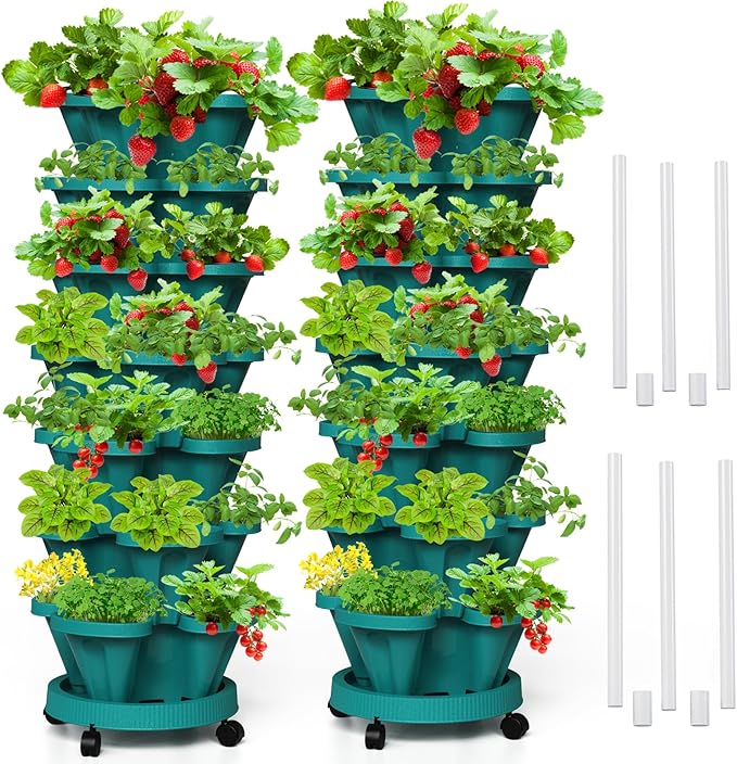Strawberry Vertical Planters Tower Garden 2 Pack, 7 Tiered Stacking Herb by Tectsia