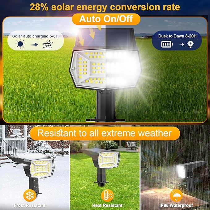 Fabrito 72 LEDs Solar Spot Lights Outdoor Waterproof, 3 Modes Landscape - Image 2