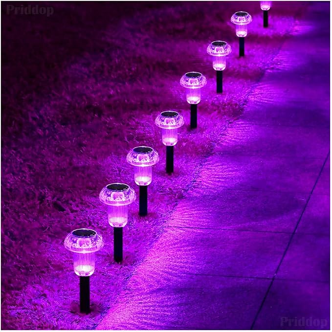Solar Lights Outdoor Pathway Waterproof 8 Pack Purple LED Acrylic Mushroom - Image 8