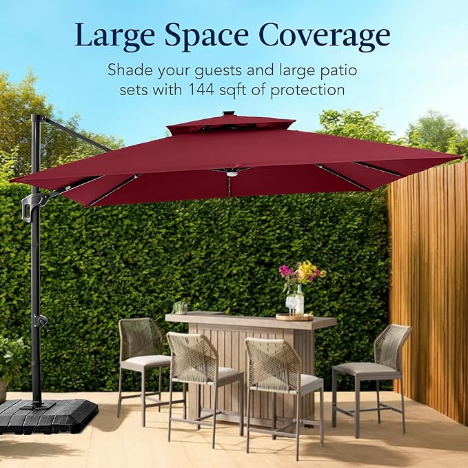 Best Choice Products 12x12ft LED Cantilever Patio Umbrella w/Base Included & - Image 4