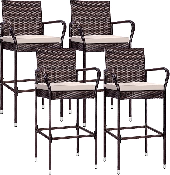VIVOHOME 4 Packs Outdoor Wicker Barstool Patio Rattan Furniture by VIVOHOME