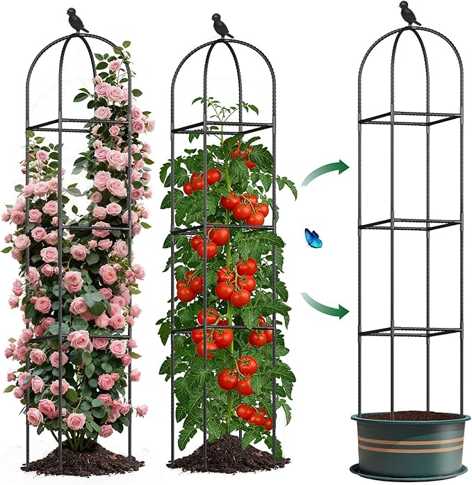 Square Tomato Cages for Garden, 6.2 FT Cucumber Trellis for Flowers, Rustproof by CLFUN