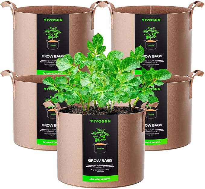 VIVOSUN 5-Pack 7 Gallons Grow Bags Heavy Duty Thickened Nonwoven Fabric Pots by VIVOSUN