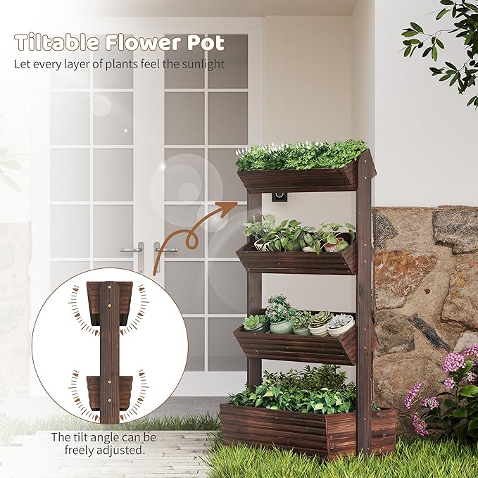 FILWH Wooden Raised Garden Bed Vertical Planter Box, Freestanding Plant Stand - Image 6