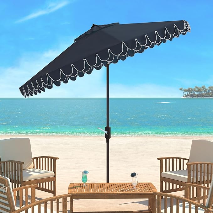 SAFAVIEH 9ft Outdoor Patio Umbrella, Auto Crank Tilt, UV Resistant - Image 2
