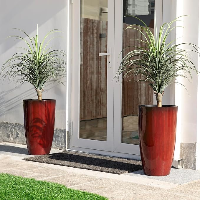 Glitzhome 23.5" H Oversized Tall Planter, Gradient Red Faux Ceramic Finish - Image 4