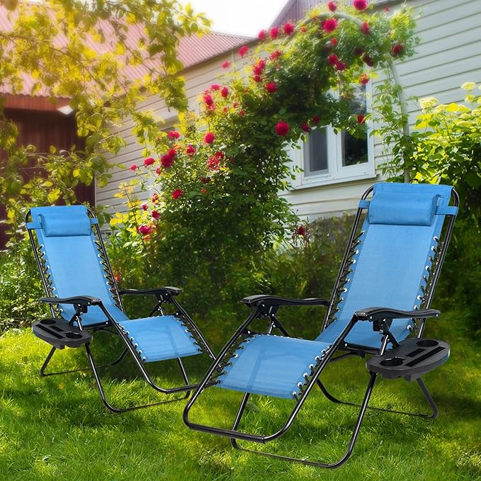 Nazhura Set of 2 Relaxing Recliners Patio Chairs Adjustable Steel Mesh Zero - Image 2