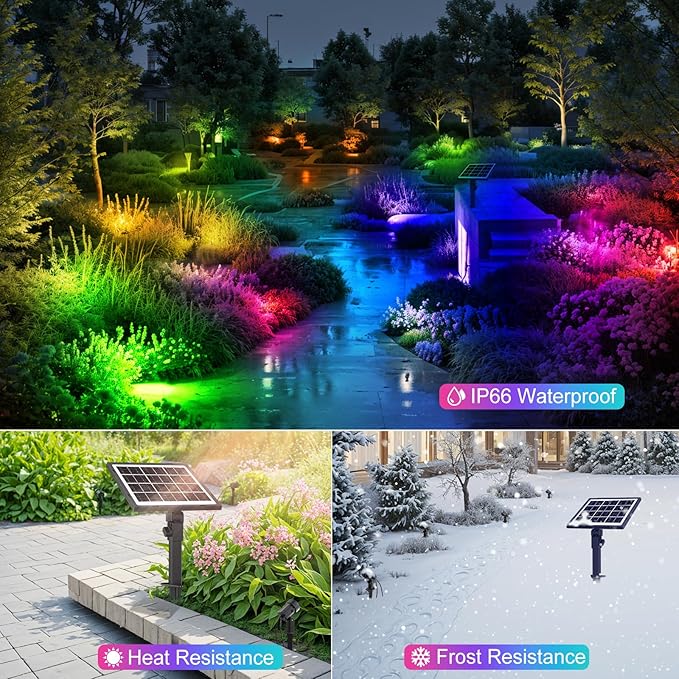 MEIHUA Solar Spot Lights Outdoor Color Changing, 4 in 1 Landscape Lighting RGB - Image 6