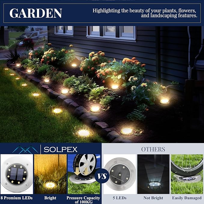 SOLPEX Solar Ground Lights, 12 Pack Solar Lights Outdoor Waterproof, 8 LED - Image 4