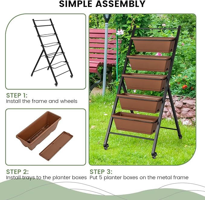 Giantex 2 Pcs Vertical Planter Raised Bed on Wheels, Elevated Garden Beds - Image 8