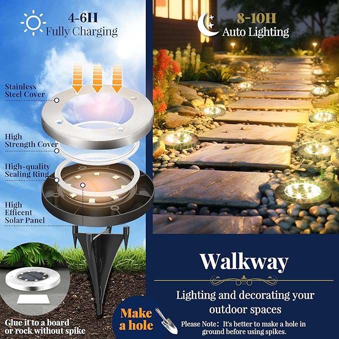 SOLPEX Solar Ground Lights, 16 Pack Solar Lights Outdoor Waterproof, 8 LED - Image 3