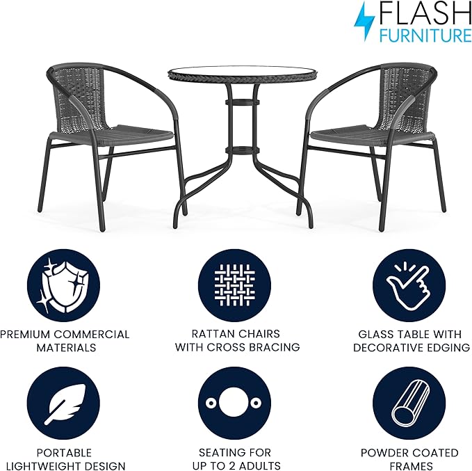 Flash Furniture 3-Piece Patio Dining Set - Image 2