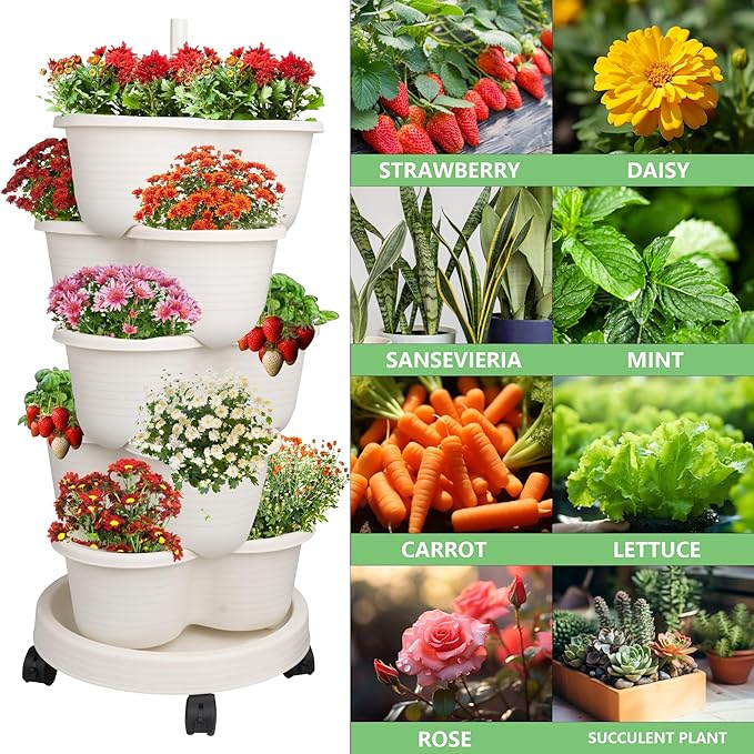 Hourleey Strawberry Planter, Stackable Gaden Tower - Image 6