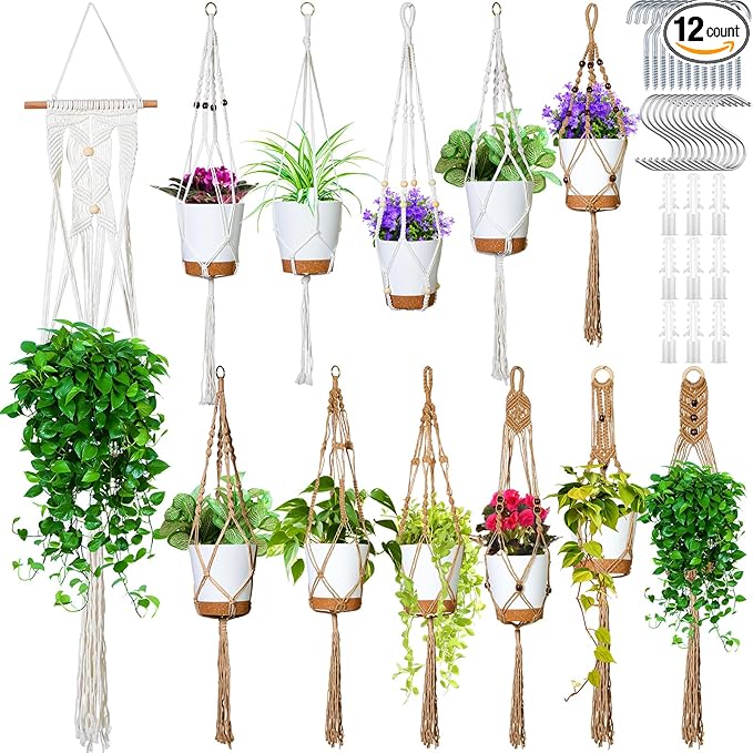 Hoteam 12 Pcs Macrame Plant Hangers Macrame Hanging Planters by Hoteam