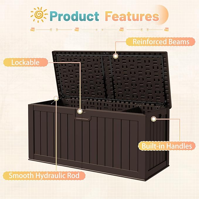 Patiowell 240 Gallon Large Outdoor Storage Box, Waterproof Deck Box - Image 3
