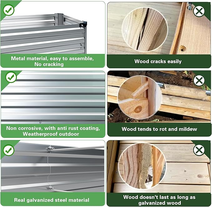 10×3×1FT Galvanized Raised Garden Bed Kit, Metal Planter Boxes, Large Outdoor - Image 6