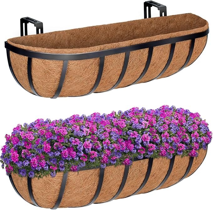 ZeeDix 24 Inch Railing Planter Box, 2 Pack Metal Window Boxes by ZeeDix