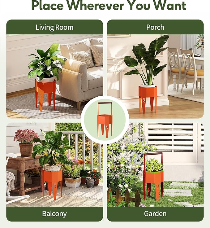 Planter with Stand, Metal 2 in 1 Portable Planter with Grow Bags & Handle - Image 4