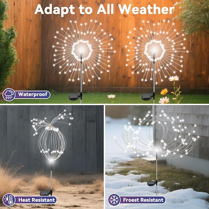 Garden Outdoor Lights, 4 Pack 120 LED Solar Garden Lights Fairy Lights Outdoor - Image 3