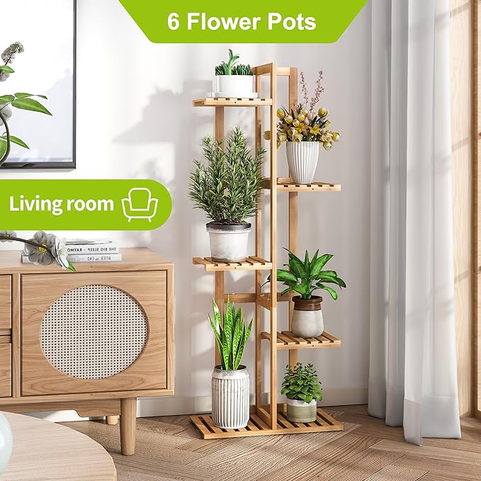 BMOSU Bamboo Plant Stand for Indoor Outdoor Plants Corner Tall Plant Shelf 6 - Image 3